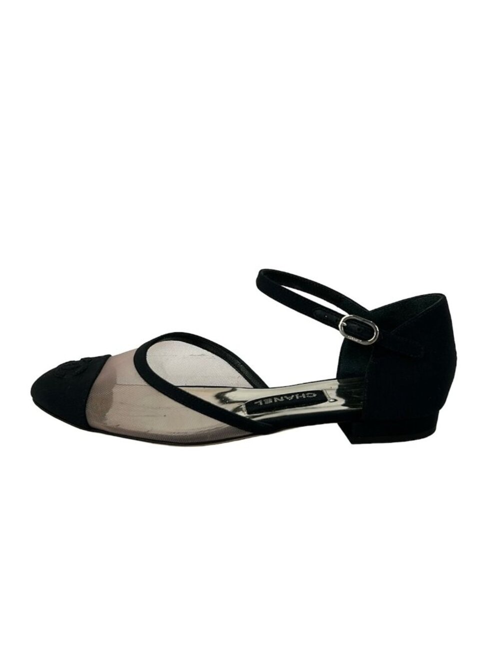 Chanel Flat Shoes Black Clear CC Logo Mesh